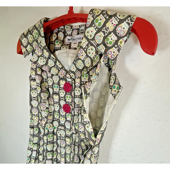 Beebop & Wally New York Retro Style Dress Sz MED Gray Skull Day of Dead Cotton - Picture 10 of 11